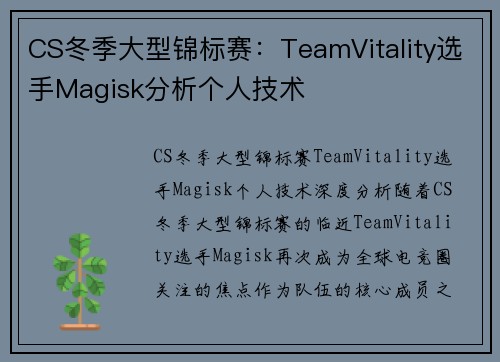 CS冬季大型锦标赛：TeamVitality选手Magisk分析个人技术