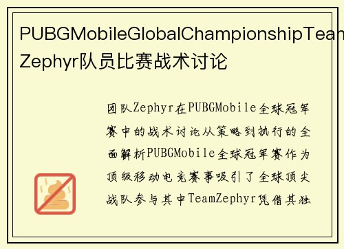 PUBGMobileGlobalChampionshipTeamZephyr队员比赛战术讨论