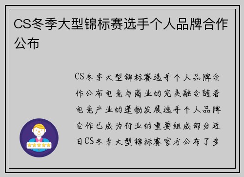 CS冬季大型锦标赛选手个人品牌合作公布