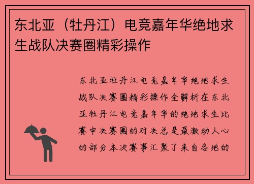 东北亚（牡丹江）电竞嘉年华绝地求生战队决赛圈精彩操作